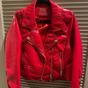 Blank NYC Red Patent Faux Leather Moto Jacket